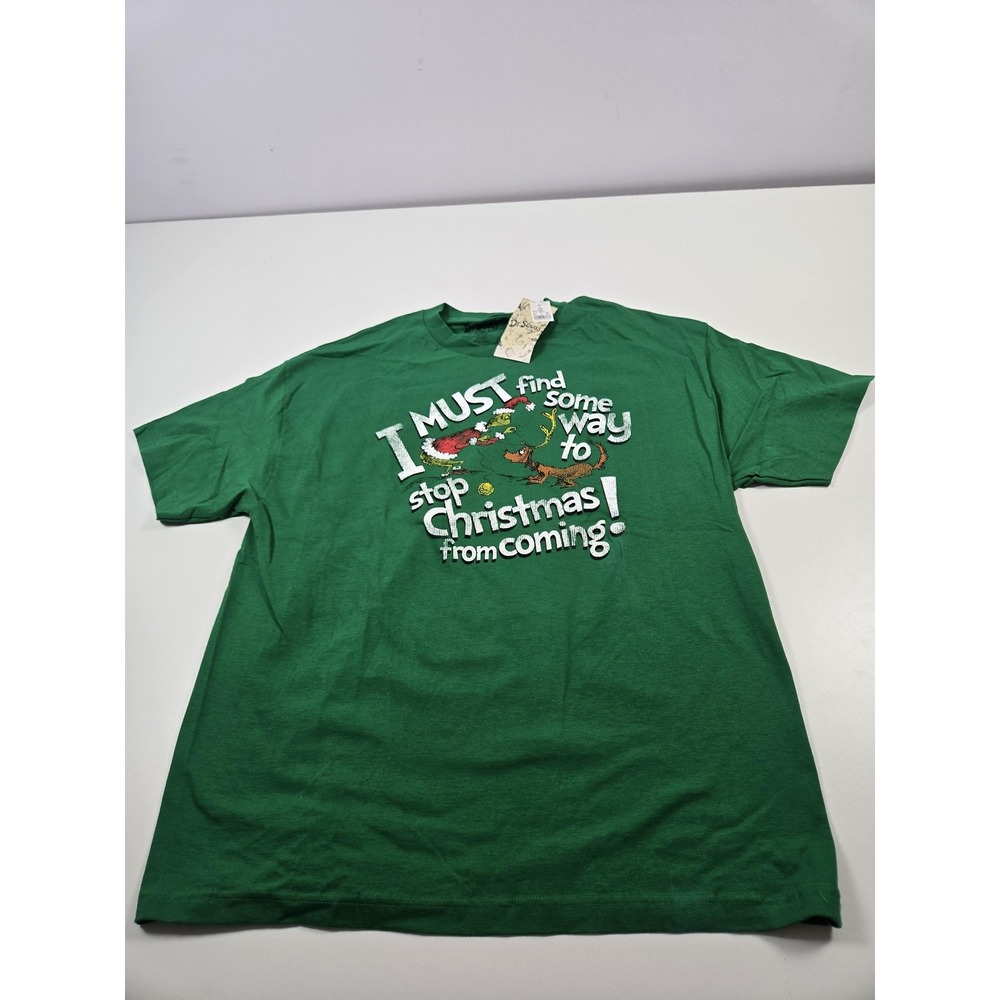 Dr Seuss Grinch Shirt Mens 2XL Green Christmas Graphic Tee Must Stop Xmas